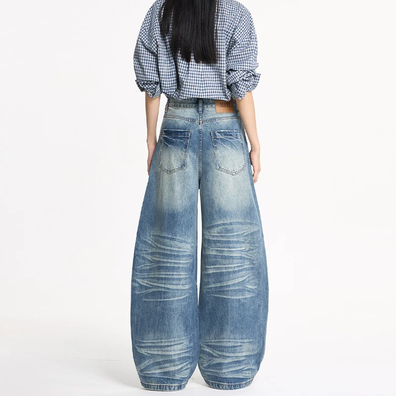 Damen Extraweite Balloon-Jeans im Palazzoschnitt mit markanten Teilungsnähten Nord Taschen