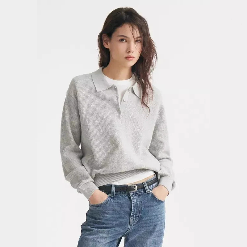 Damen Lässiger Polopullover aus weichem Strick Nord Taschen