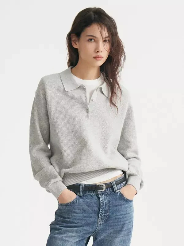 Damen Lässiger Polopullover aus weichem Strick Nord Taschen