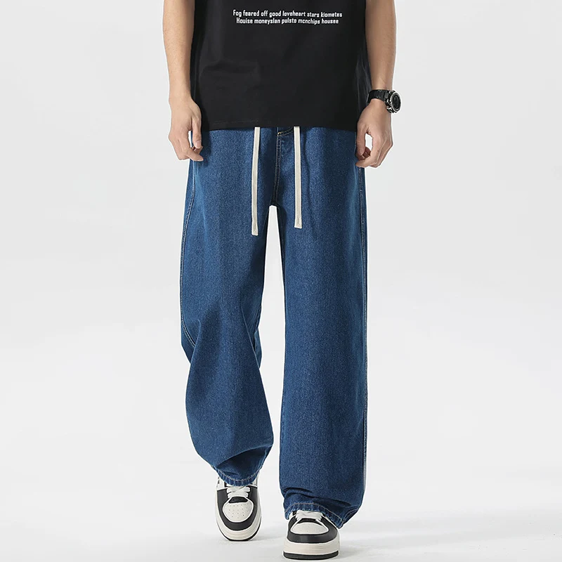 Herren Oversize Denim-Baggyhose mit Kordelzug und stonewashed Baumwollmix Nord Taschen