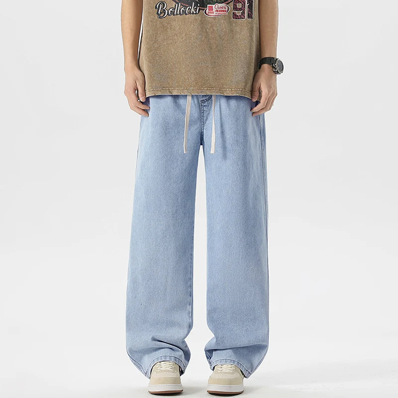 Herren Oversize Denim-Baggyhose mit Kordelzug und stonewashed Baumwollmix Nord Taschen