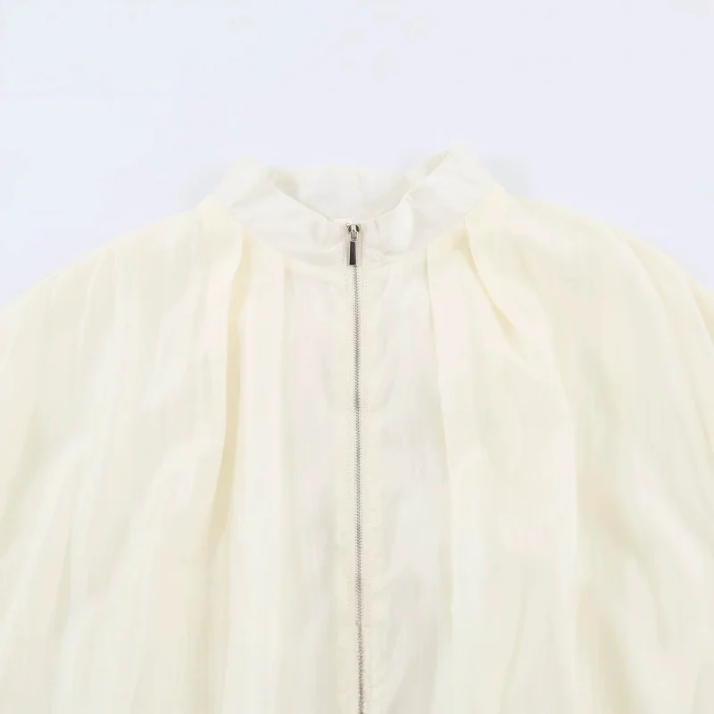Damen Kurz geschnittene Wollmix-Jacke mit Stehkragen, Reißverschluss und Ballonärmeln Nord Taschen