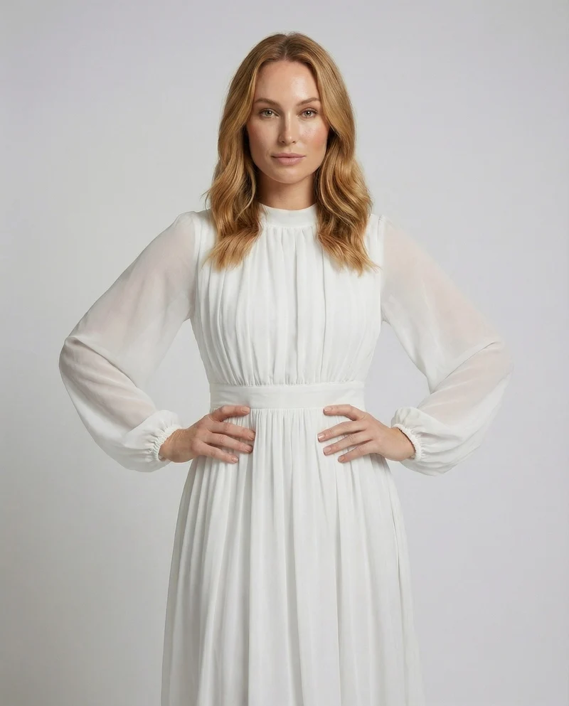 Damen Fließende Ballonärmel Chiffon Midaxi-Kleid