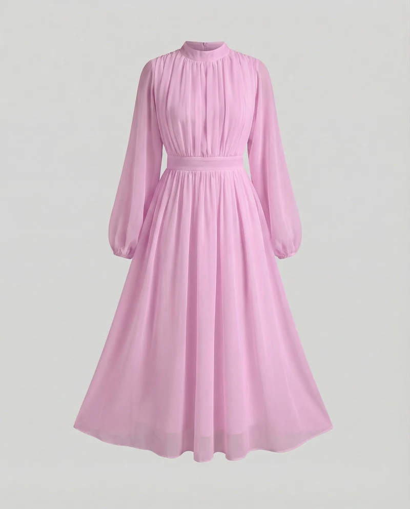 Damen Fließende Ballonärmel Chiffon Midaxi-Kleid