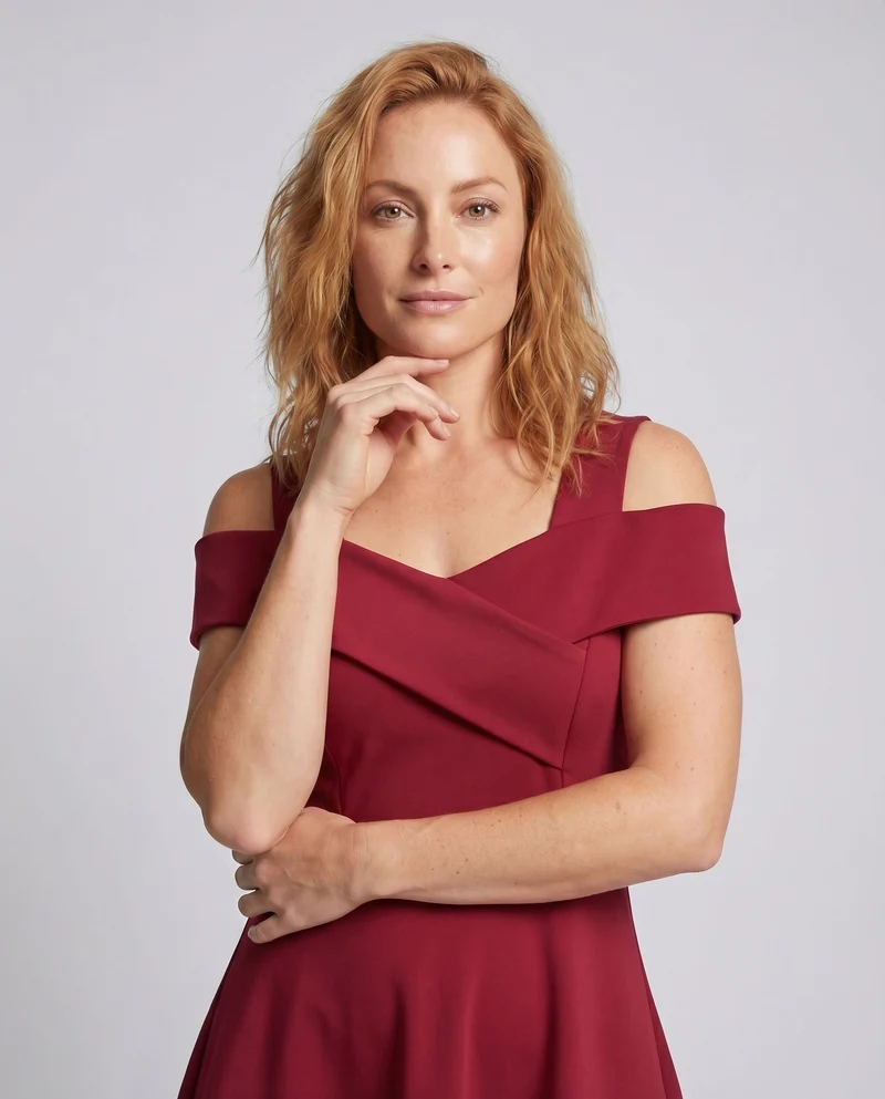 Damen Cocktailkleid Schulterfrei Überkreuztes Dekolleté Tailliert