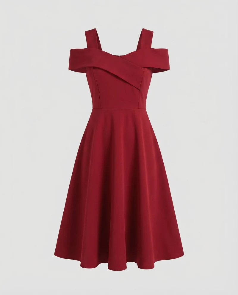 Damen Cocktailkleid Schulterfrei Überkreuztes Dekolleté Tailliert