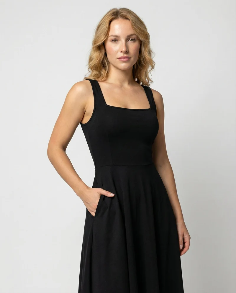 Elegantes Damen Maxikleid mit weichem Schnitt & quadratischem Ausschnitt Avellé