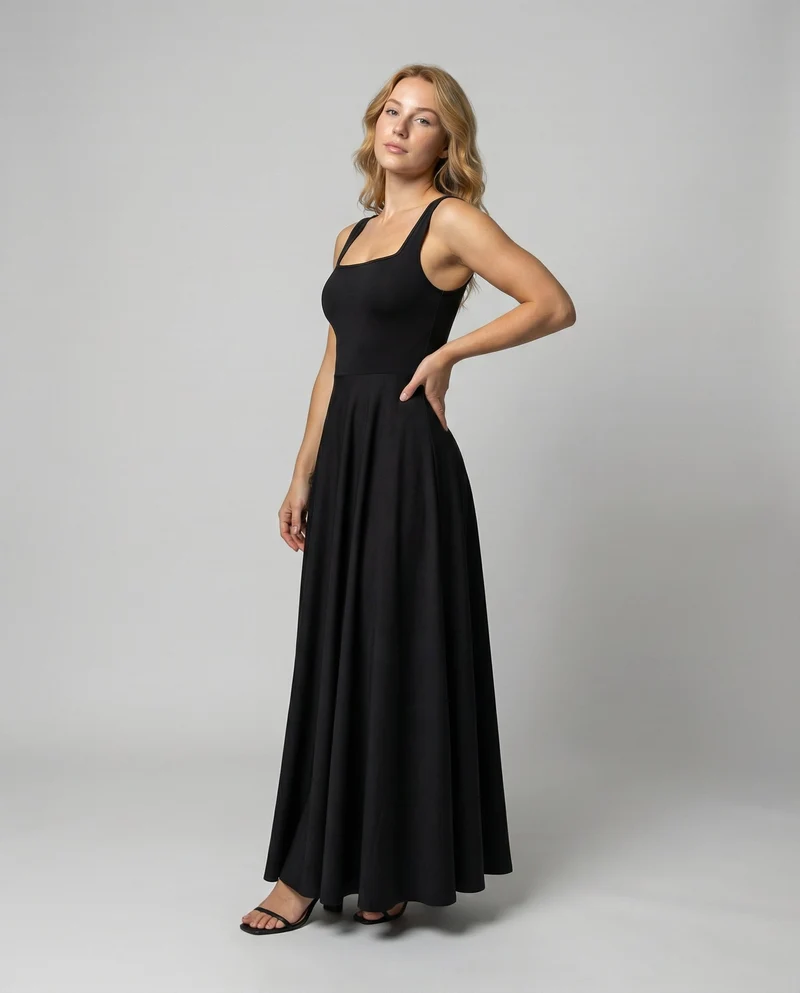 Elegantes Damen Maxikleid mit weichem Schnitt & quadratischem Ausschnitt Avellé