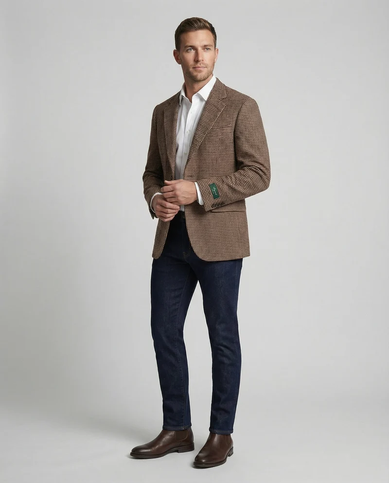 Herren Hahnentritt Sakko Slim Fit