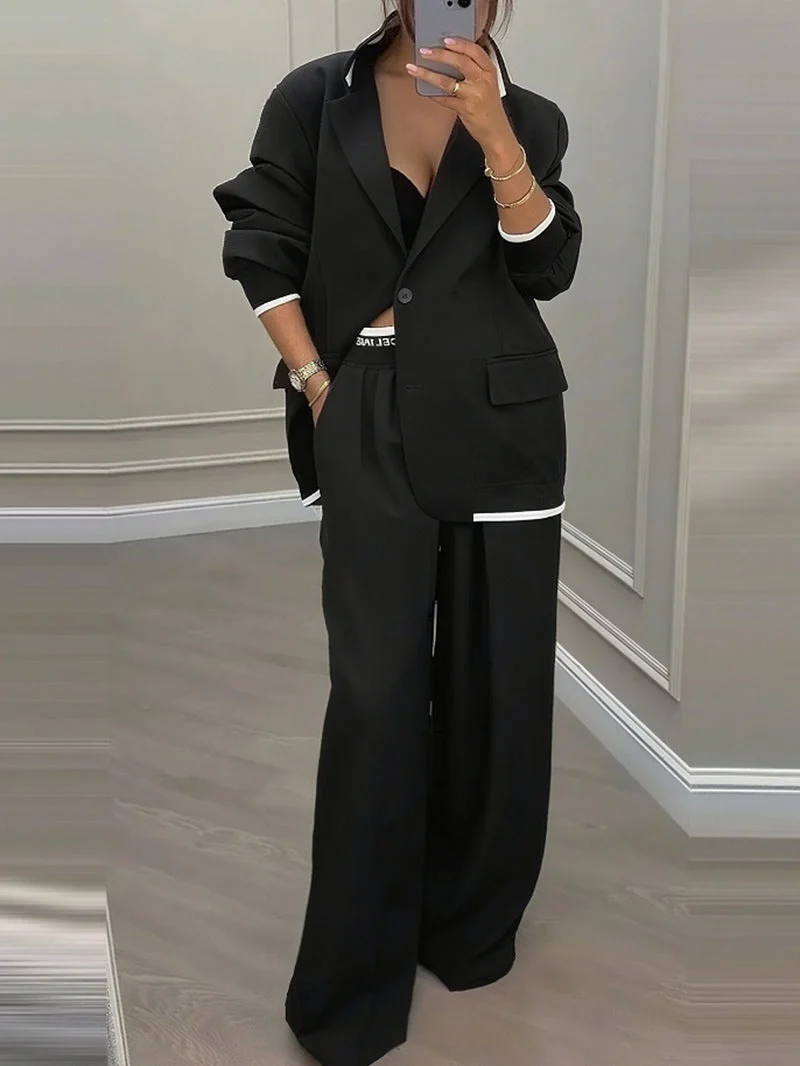 Damen elegantes Zweiteiler-Set mit oversized Blazer und weiter Hose