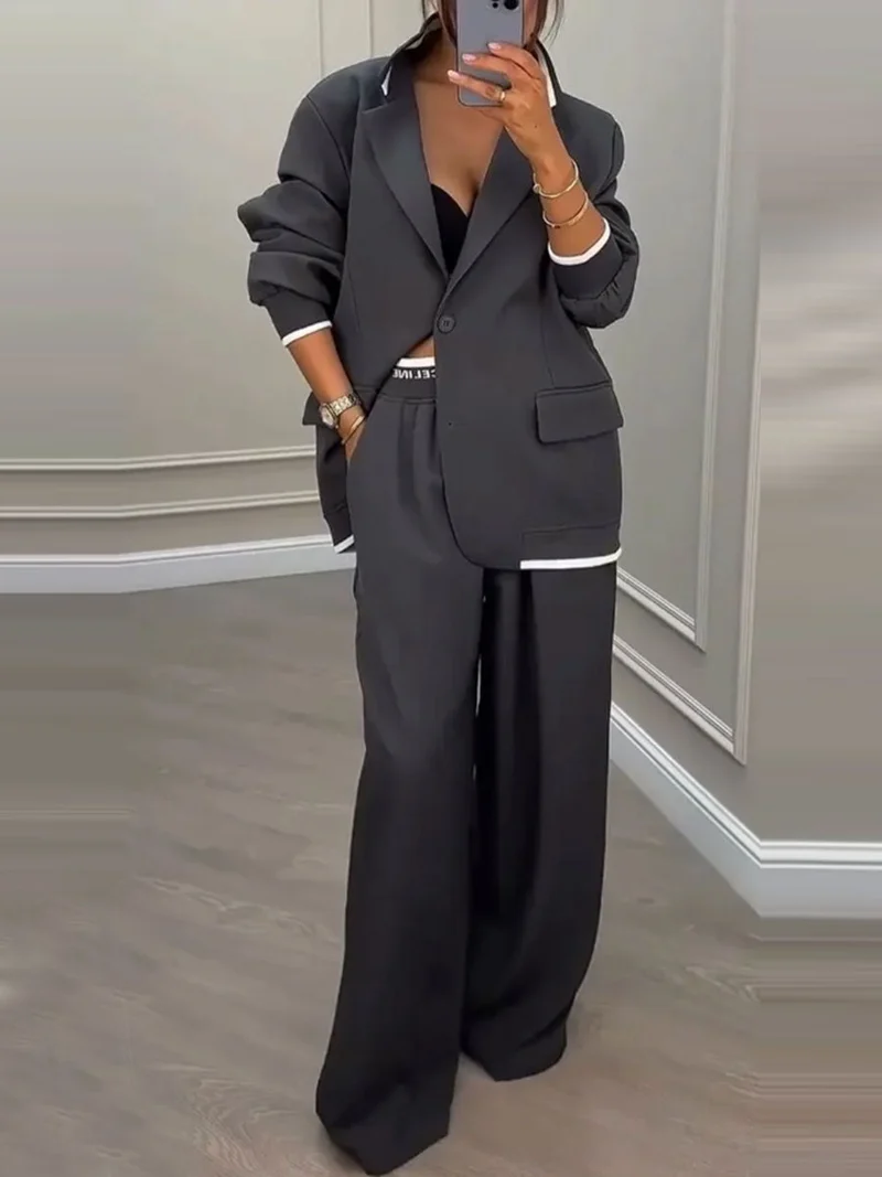Damen elegantes Zweiteiler-Set mit oversized Blazer und weiter Hose