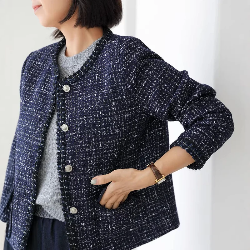 Damen Eleganter kurzarm Tweedmantel Nord Taschen