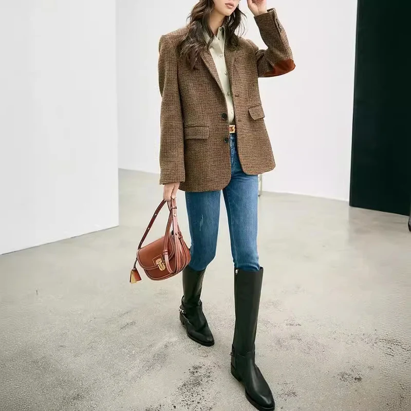 Damen Eleganter Karierter Blazer Nord Taschen