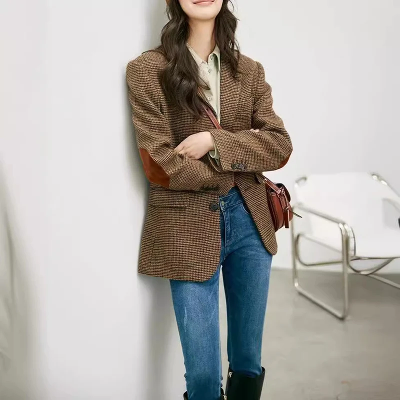 Damen Eleganter Karierter Blazer Nord Taschen