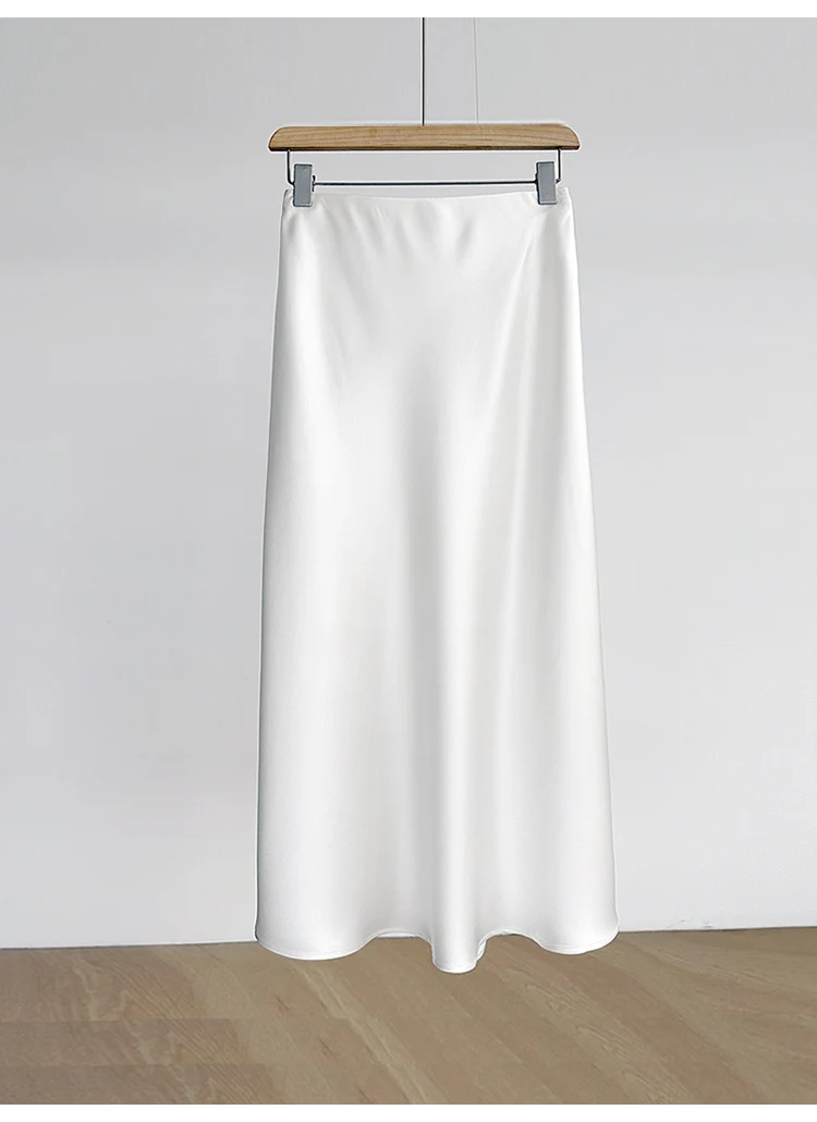 Damen Eleganter Hochtaillierter Satin-Midirock Nord Taschen