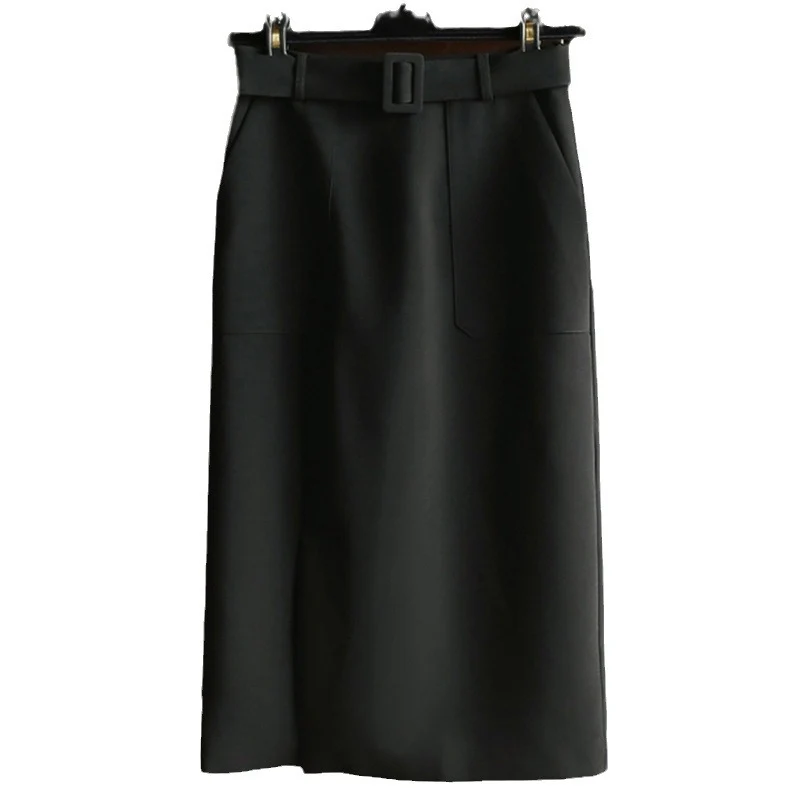 Damen Eleganter High-Waist Bleistiftrock mit Gürtel Nord Taschen