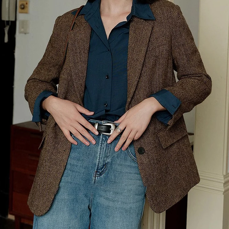 Damen Eleganter Herringbone Blazer Nord Taschen