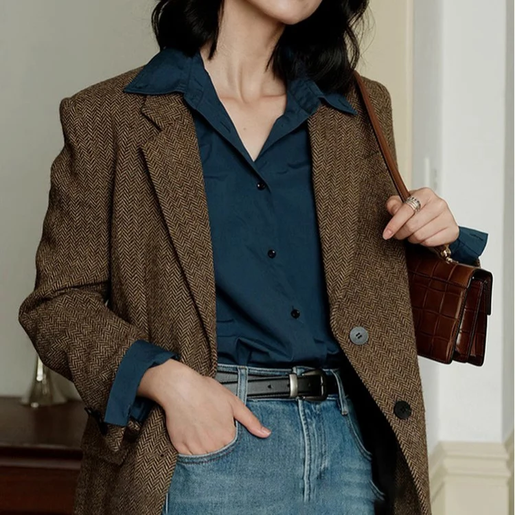 Damen Eleganter Herringbone Blazer Nord Taschen