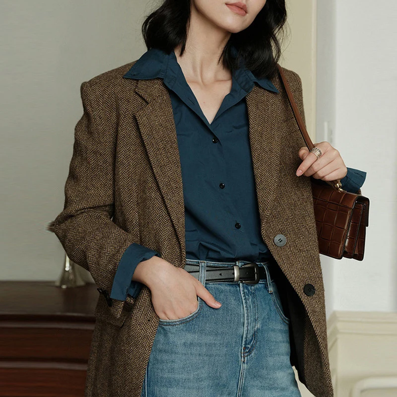 Damen Eleganter Herringbone Blazer Nord Taschen