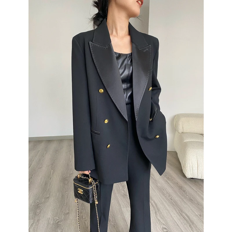 Damen Eleganter Doppeltreiher Blazer Nord Taschen