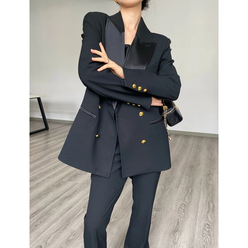 Damen Eleganter Doppeltreiher Blazer Nord Taschen