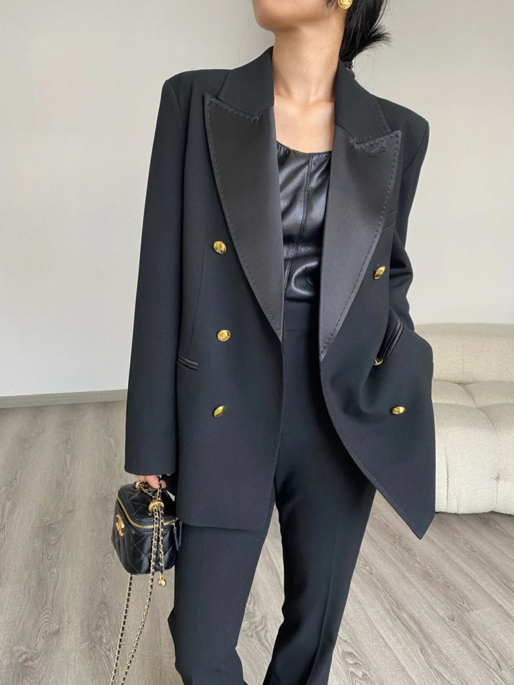Damen Eleganter Doppeltreiher Blazer Nord Taschen