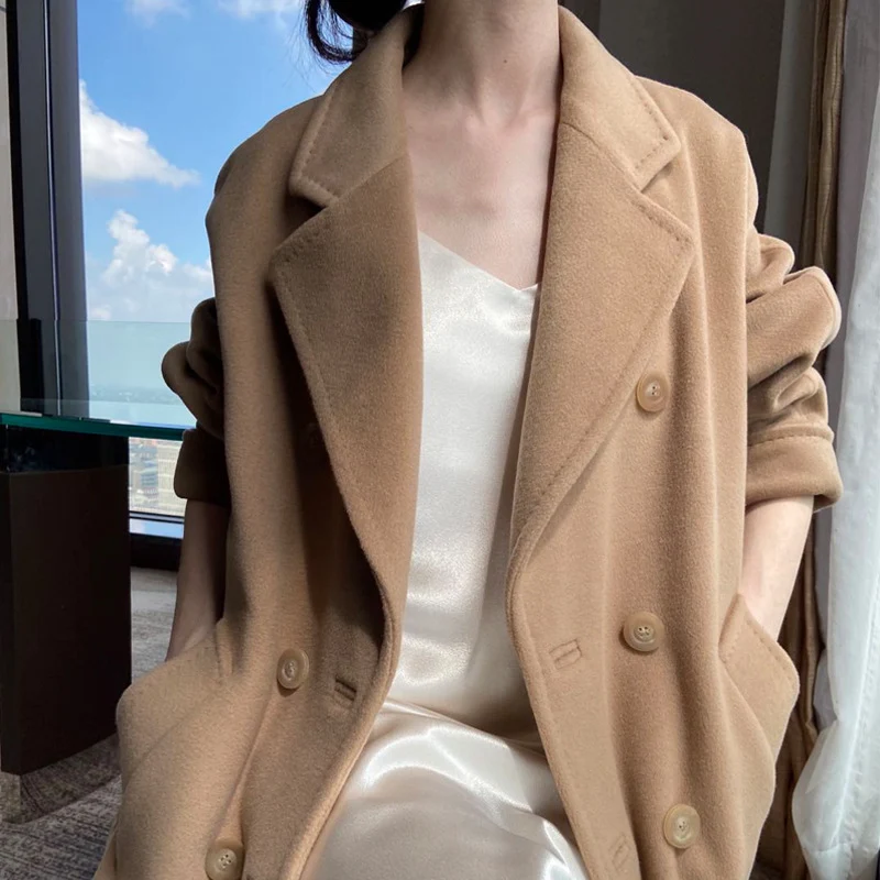 Damen Eleganter Doppeltbreasted Wollmantel Nord Taschen