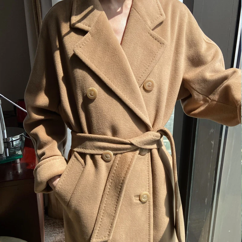 Damen Eleganter Doppeltbreasted Wollmantel Nord Taschen