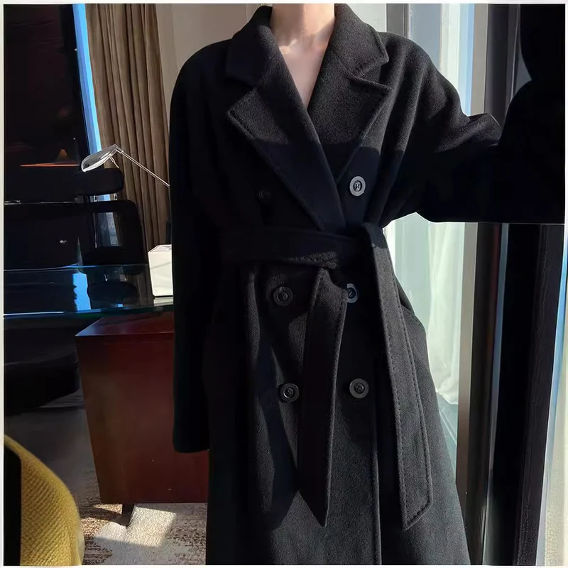 Damen Eleganter Doppeltbreasted Wollmantel Nord Taschen
