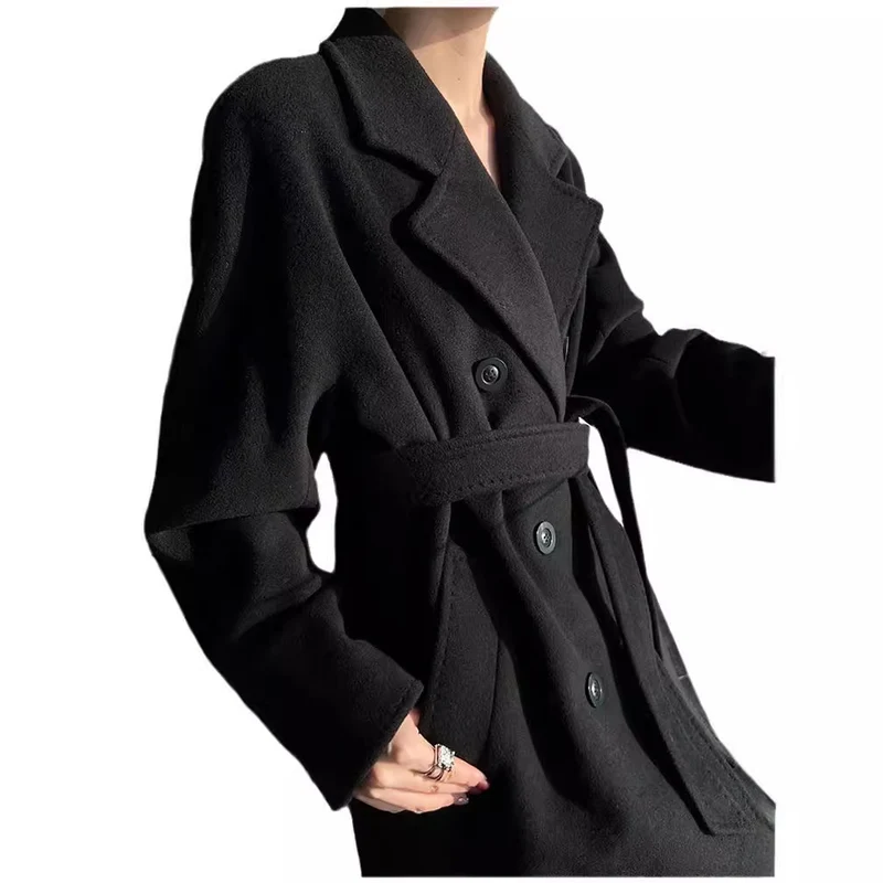 Damen Eleganter Doppeltbreasted Wollmantel Nord Taschen