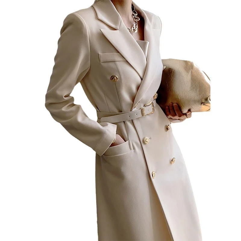 Damen Eleganter Doppeltbreasted Trenchcoat mit Taillengürtel Nord Taschen