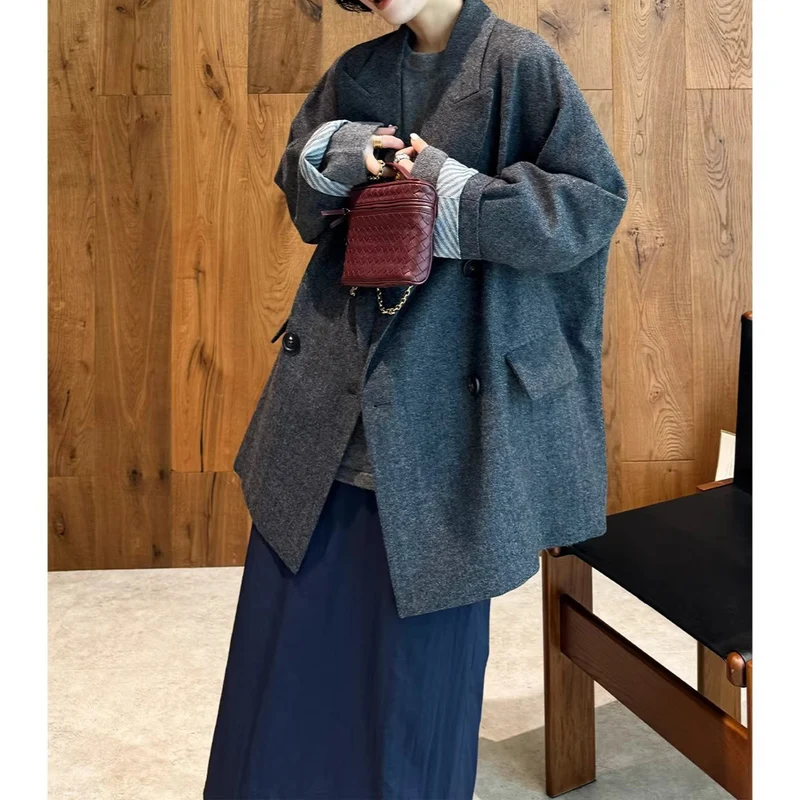 Damen Eleganter Doppelreiher-Wollmantel Nord Taschen