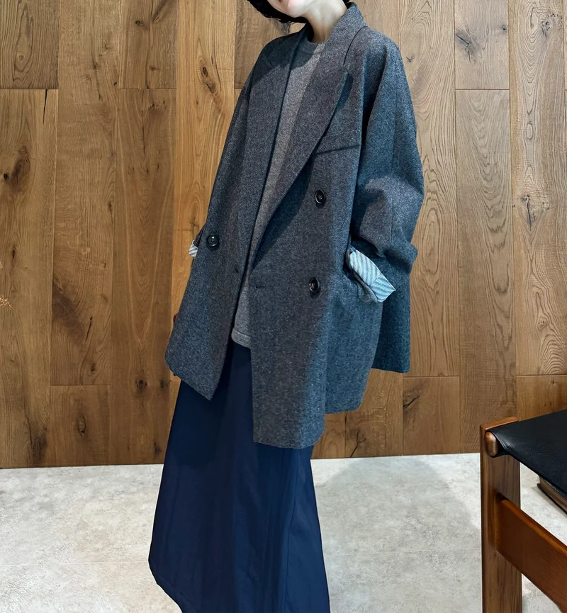 Damen Eleganter Doppelreiher-Wollmantel Nord Taschen