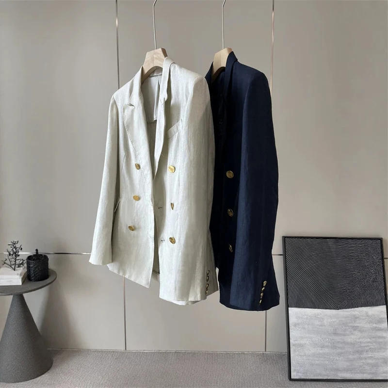 Damen Eleganter Doppelreiher Blazer mit Schmuckknöpfen Nord Taschen
