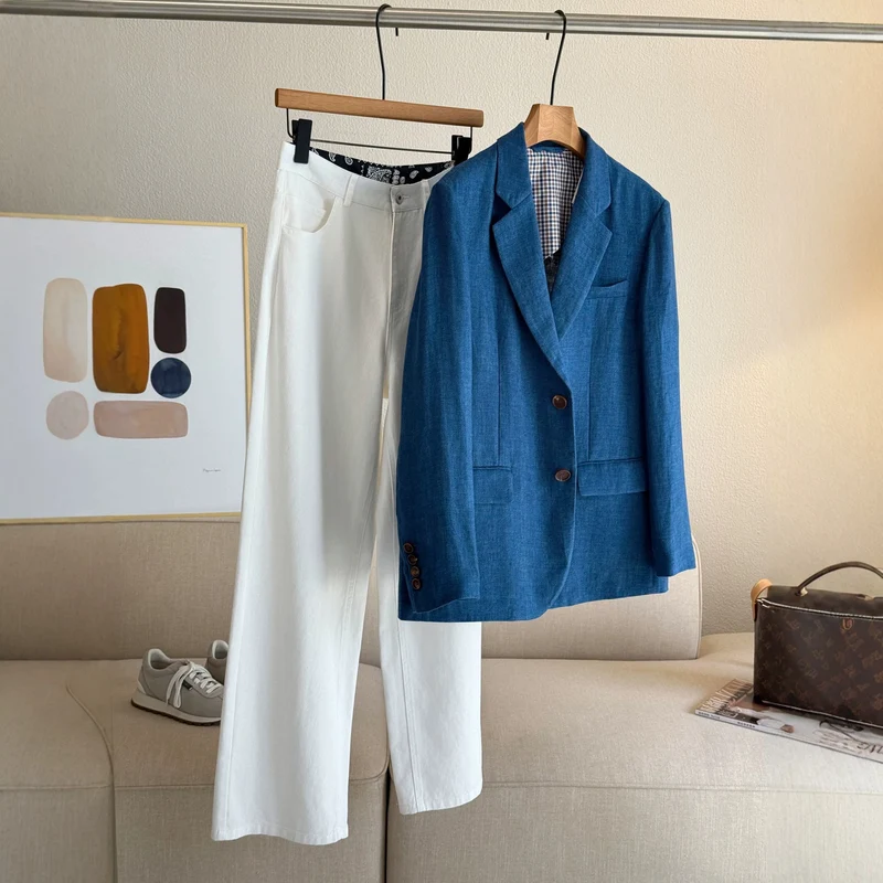 Damen Eleganter Blazer aus hochwertigem Leinen Nord Taschen