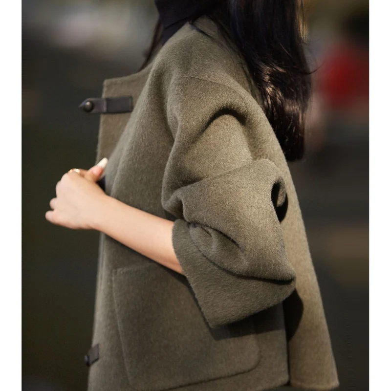 Damen Elegante Wolljacke mit Knöpfen Nord Taschen