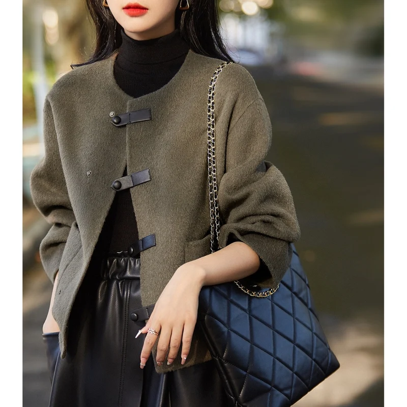 Damen Elegante Wolljacke mit Knöpfen Nord Taschen