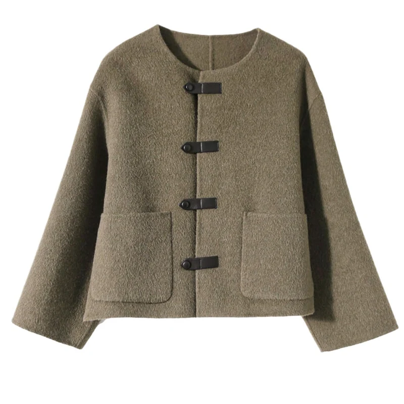 Damen Elegante Wolljacke mit Knöpfen Nord Taschen