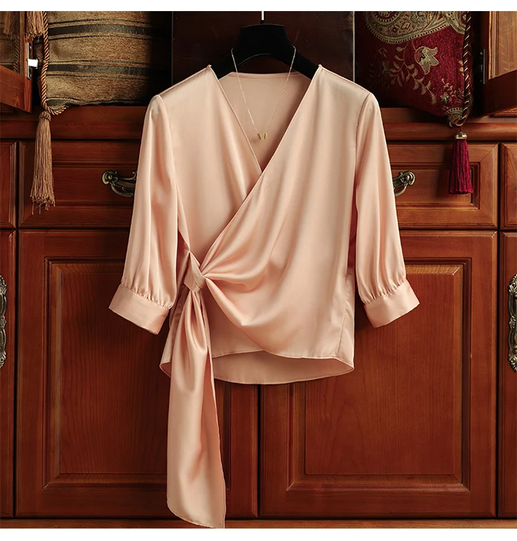 Damen Elegante Wickelbluse mit Taillenbund Nord Taschen