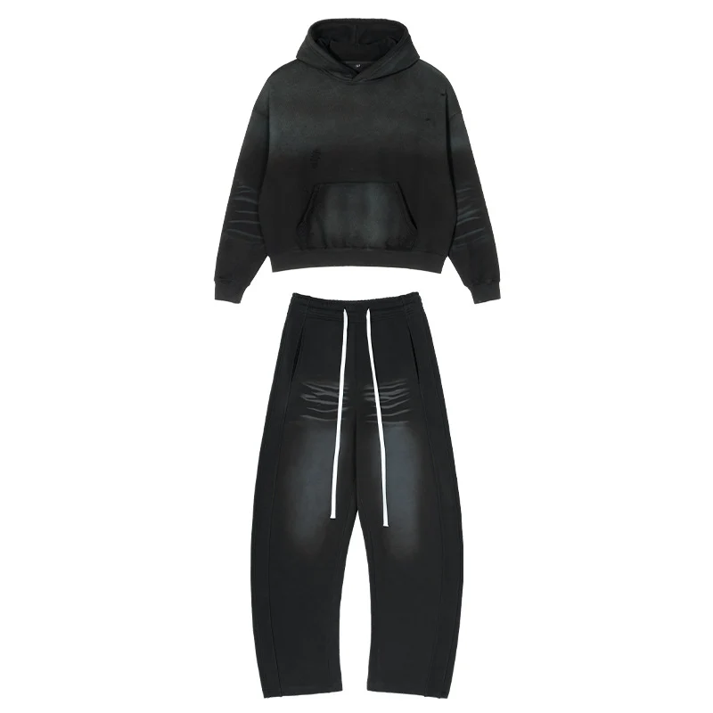 Herren Weites Distressed-Sweatset mit verkürztem Kapuzenpullover und baggy Jogginghose Nord Taschen