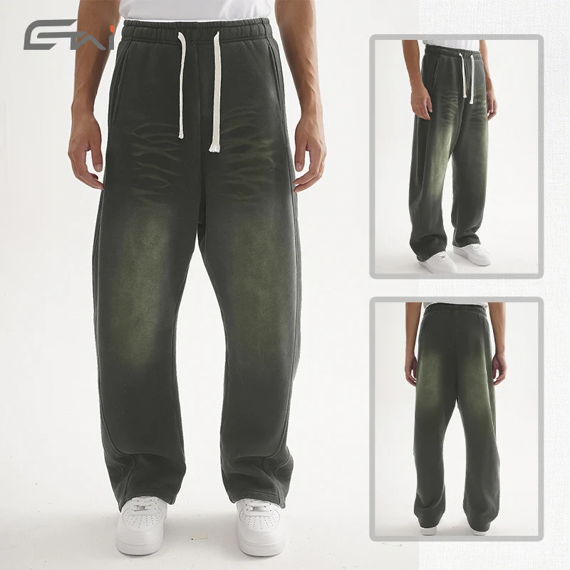 Herren Weite Sweathose im Haremsschnitt mit tiefem Schritt, extra langen Kordeln und Vintage-Fade Nord Taschen