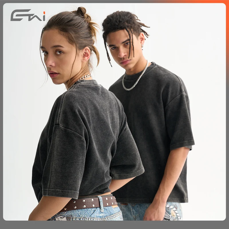 Herren Oversized Struktur-T-Shirt mit Rundhalsausschnitt Nord Taschen