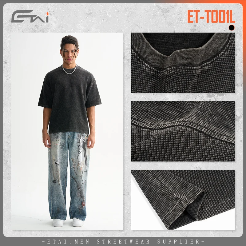Herren Oversized Struktur-T-Shirt mit Rundhalsausschnitt Nord Taschen