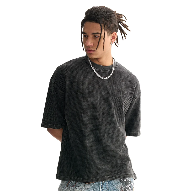 Herren Oversized Struktur-T-Shirt mit Rundhalsausschnitt Nord Taschen