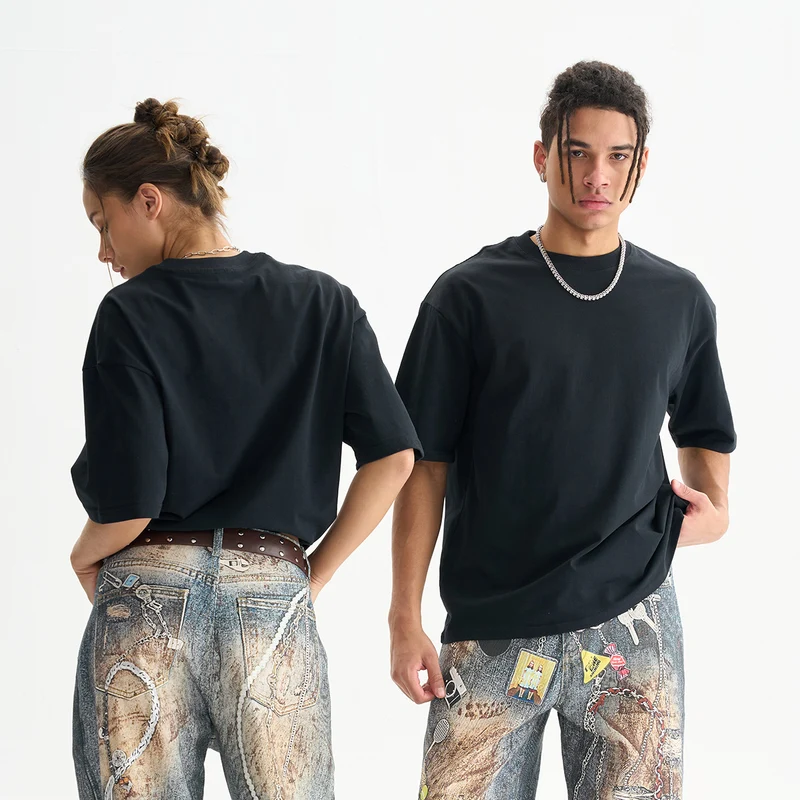 Herren Oversize T-Shirt aus schwerer Bio-Baumwolle mit weitem Schnitt Nord Taschen