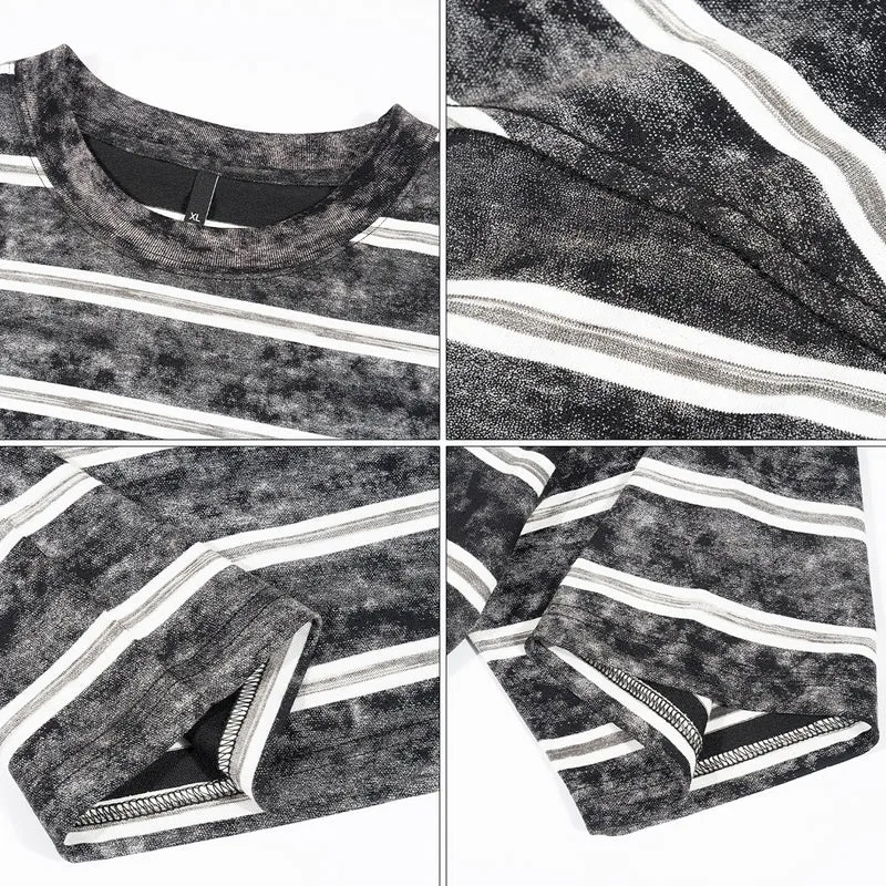 Herren Oversize Kurzarmshirt im verwaschenen Used-Look mit Blockstreifen Nord Taschen
