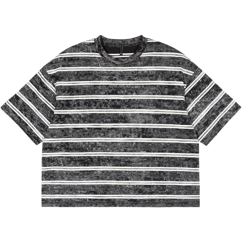 Herren Oversize Kurzarmshirt im verwaschenen Used-Look mit Blockstreifen Nord Taschen