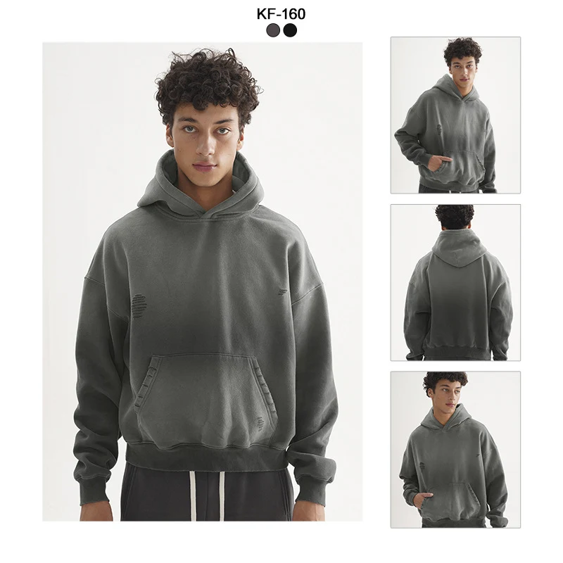 Herren Oversize-Kapuzenpullover mit verwaschenem Used-Effekt und Destroyed-Details Nord Taschen