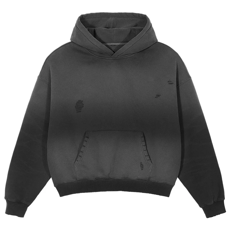Herren Oversize-Kapuzenpullover mit verwaschenem Used-Effekt und Destroyed-Details Nord Taschen