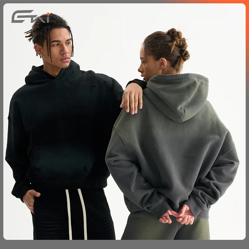 Herren Oversize-Kapuzenpullover im Used-Look mit Kängurutasche und Destroy-Details Nord Taschen